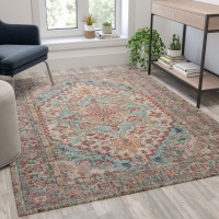 Flash Furniture RC-EG-202101-01-57-BL-GG Distressed Vintage Medallion Area Rug - 5' x 7' - Blue Multi Polyester